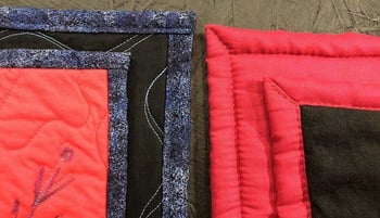 Comparison of a traditional style binding on the left and a half binding on the right.